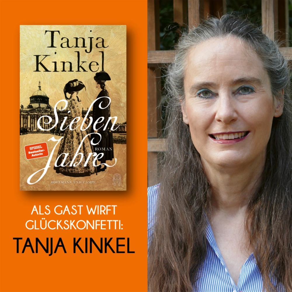 Das Bild zeigt links den Umschlag des Roman SIEBEN JAHRE und rechts daneben ein Foto seiner Autorin, Tanja Kinkel.