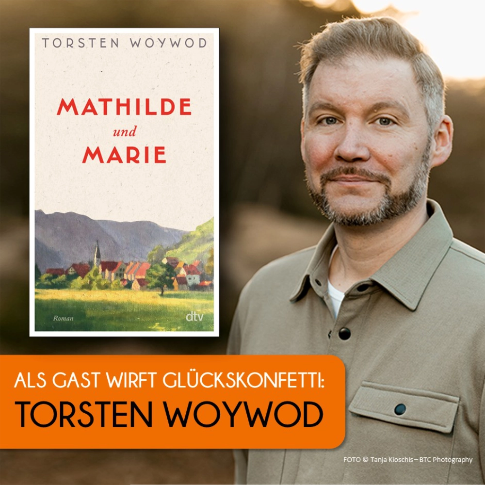 Das Bild zeigt links den Umschlag des Romans MATHILDE UND MARIE und rechts daneben ein Foto des Autoren Torsten Woywod.